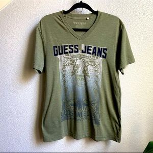 90s Guess Mens M Los Angeles Green V Neck T Shirt